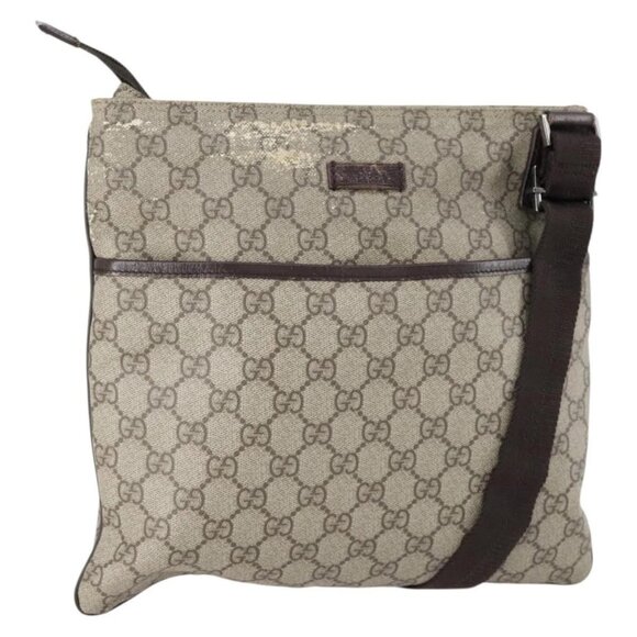 GUCCI GG Supreme Shoulder Bag PVC Beige Silver